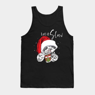 Let It Slow Funny Sloth Santa Claus Tank Top